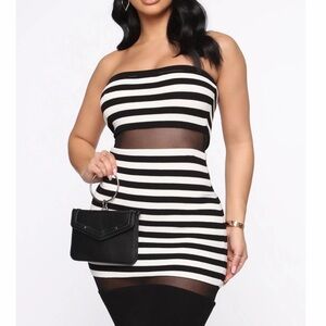 Fashion Nova Black and White Striped Mini Dress
